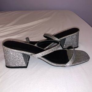 Princess Polly silver glittery heels